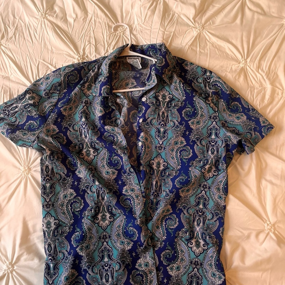 Bon Worth Men's Navy and Teal Paisley Shirt